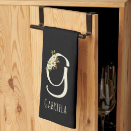 Toalla de cocina negra con monograma Regalo de ina