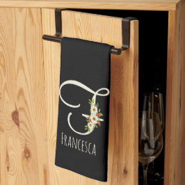 Toalla de cocina negra con monograma Regalo de ina