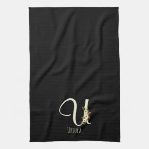 Toalla de cocina negra con monograma Regalo de ina