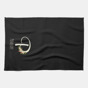 Toalla de cocina negra con monograma Regalo de ina