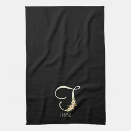 Toalla de cocina negra con monograma Regalo de ina