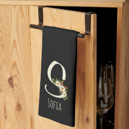 Toalla de cocina negra con monograma Regalo de ina