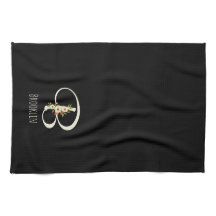 Toalla de cocina negra con monograma Regalo de ina