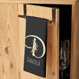Toalla de cocina negra con monograma Regalo de ina