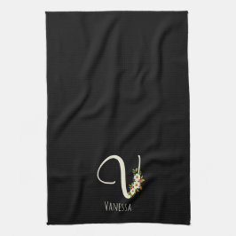 Toalla de cocina negra con monograma Regalo de ina
