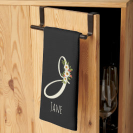Toalla de cocina negra con monograma Regalo de ina