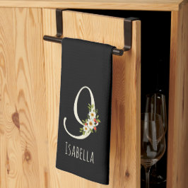 Toalla de cocina negra con monograma Regalo de ina