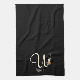 Toalla de cocina negra con monograma Regalo de ina