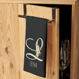 Toalla de cocina negra con monograma Regalo de ina