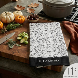 Toalla de cocina negra moderna de otoño