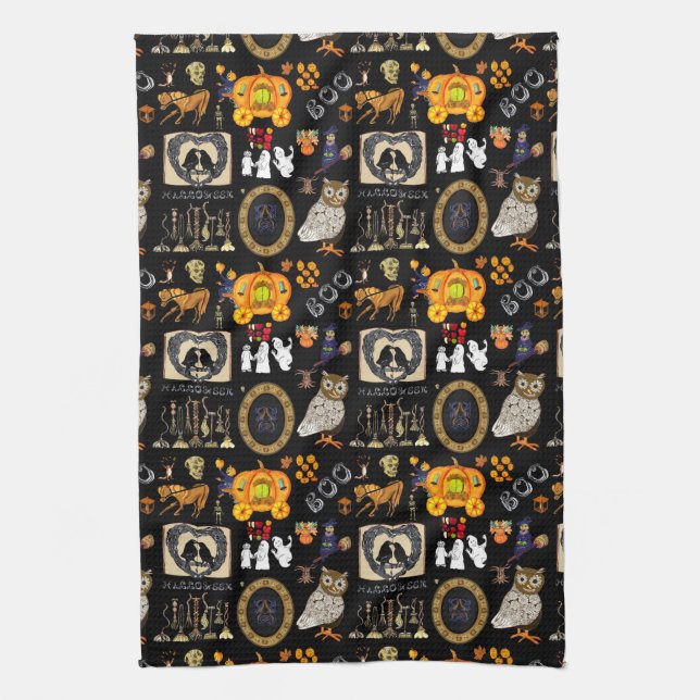 Toalla de cocina negra Spooktacular de Halloween (Vertical)