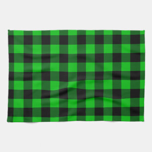 Toalla de cocina negra y verde comprobada
