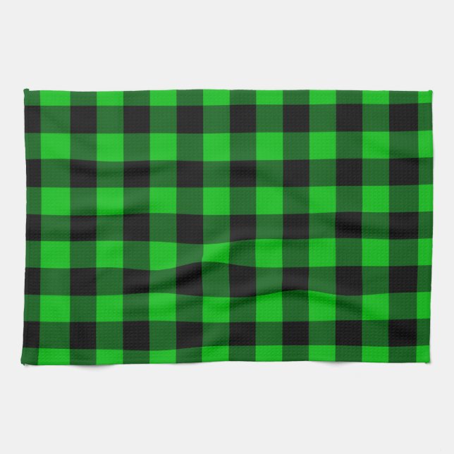 Toalla de cocina negra y verde comprobada (Horizontal)