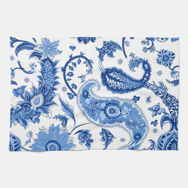 Toalla de cocina paisley azul y blanca (Horizontal)