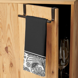 Toalla de cocina paisley en blanco y negro