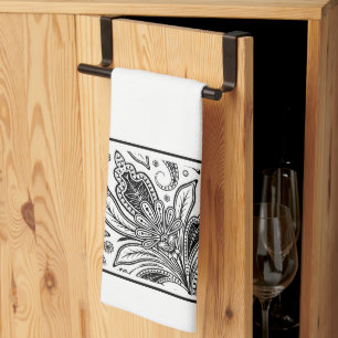 Toalla de cocina paisley en negro y blanco
