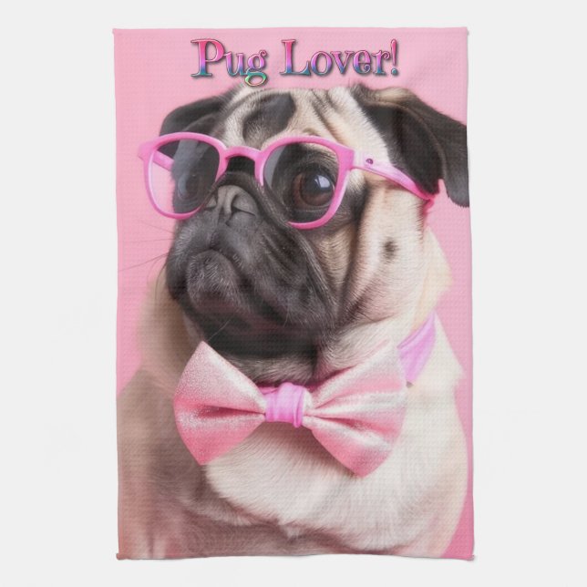 Toalla de cocina para amantes de Pug lindos (Vertical)