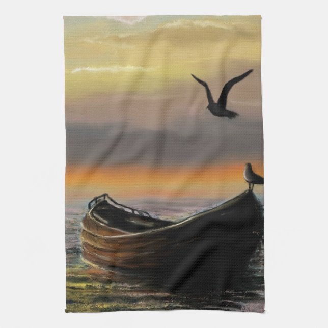 Toalla de cocina para barcos al atardecer (Vertical)