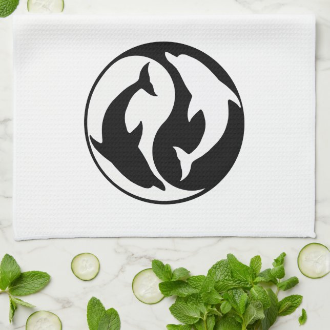 Toalla de cocina para delfines Yin Yang (Doblado)