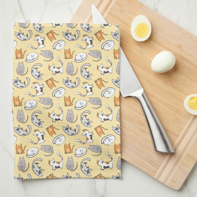 Toalla de cocina para gato (amarillo) (Doblado Cuarto)