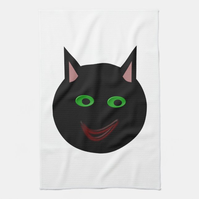 Toalla de cocina para gato negro de Halloween (Vertical)
