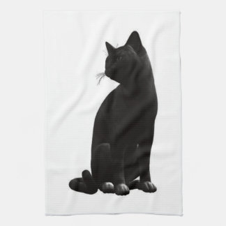 Toalla de cocina para gato negro sentado