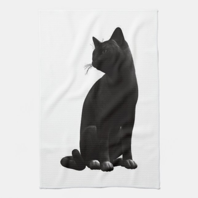 Toalla de cocina para gato negro sentado (Vertical)