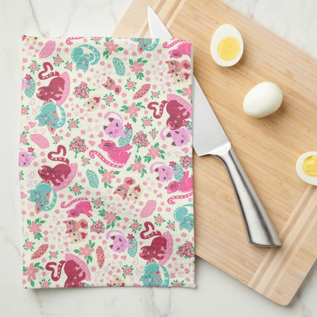 Toalla de cocina para gatos enamorados (Doblado Cuarto)