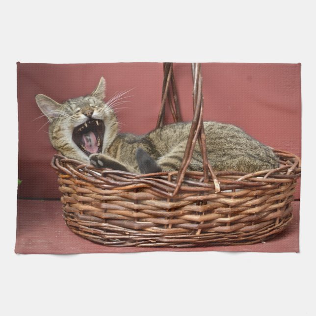 Toalla de cocina para gatos Yawning Kitty (Horizontal)