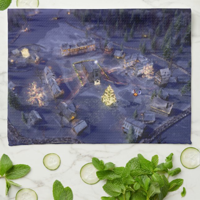 Toalla de cocina para Navidades de la aldea de mon (Doblado)