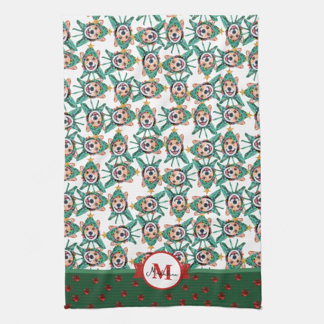 Toalla de cocina para perro de Navidad con patrón  (Vertical)