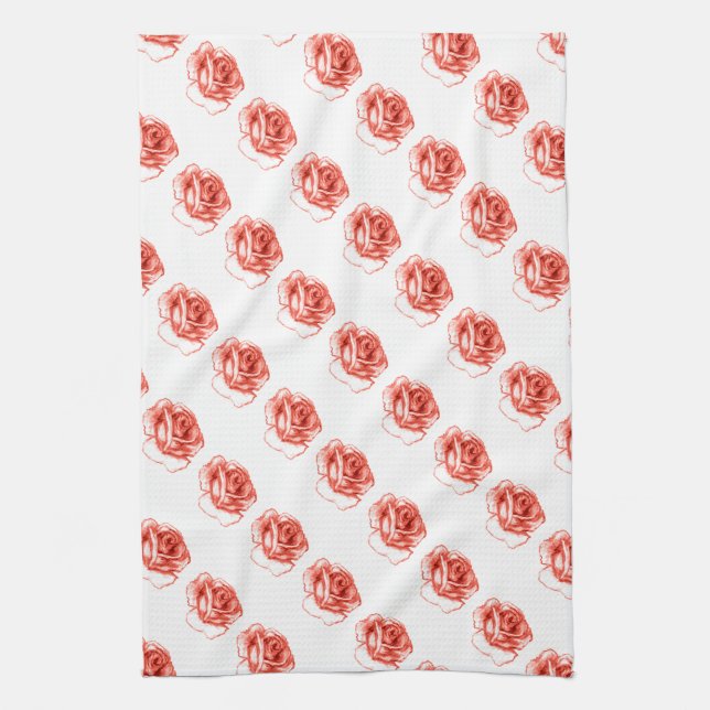 toalla de cocina para rosas de té melocotón (Vertical)