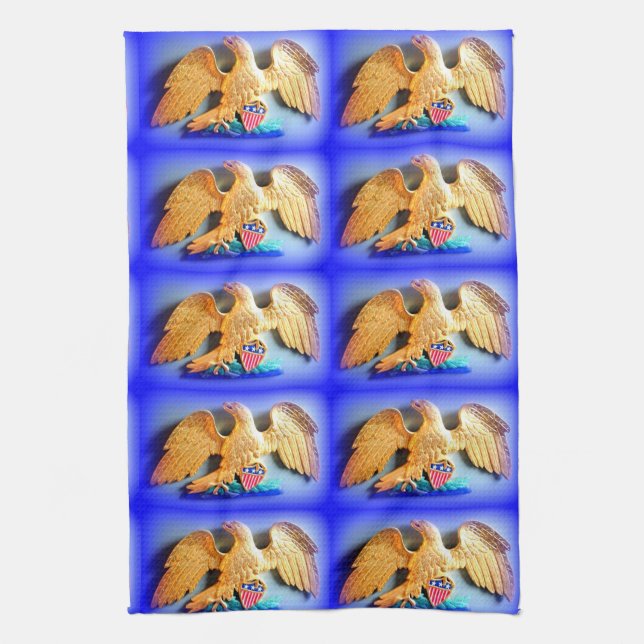 toalla de cocina patriótica azul de águilas dorada (Vertical)