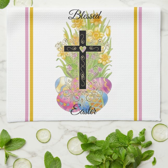 Toalla de cocina personalizable de Pascua bendita (Doblado)