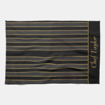 Toalla de cocina personalizada Black and Gold Stri