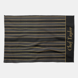 Toalla de cocina personalizada Black and Gold Stri