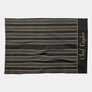Toalla de cocina personalizada Black and Gold Stri
