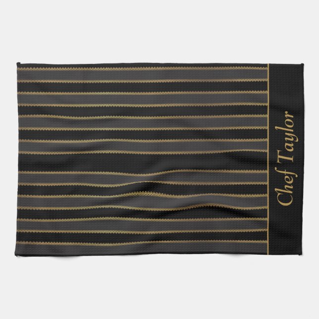 Toalla de cocina personalizada Black and Gold Stri (Horizontal)