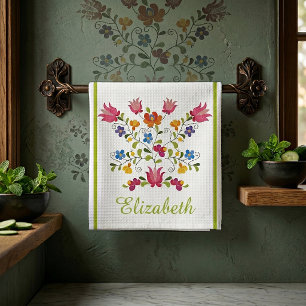 Toalla de cocina personalizada con bordado floral
