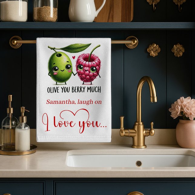 Toalla de cocina personalizada con bromas de comid (Personalized Valentine Food Pun Kitchen Towel)