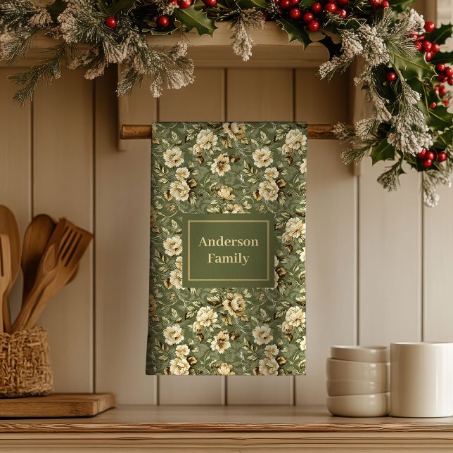 Toalla de cocina personalizada con estampado verde (Lux Green Gold Print Personalized Kitchen Towel )