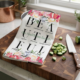 Toalla de cocina personalizada con flores familiar