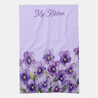 Toalla de cocina personalizada con violetas sobre
