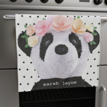 Toalla de cocina personalizada Cute Panda Polka Do