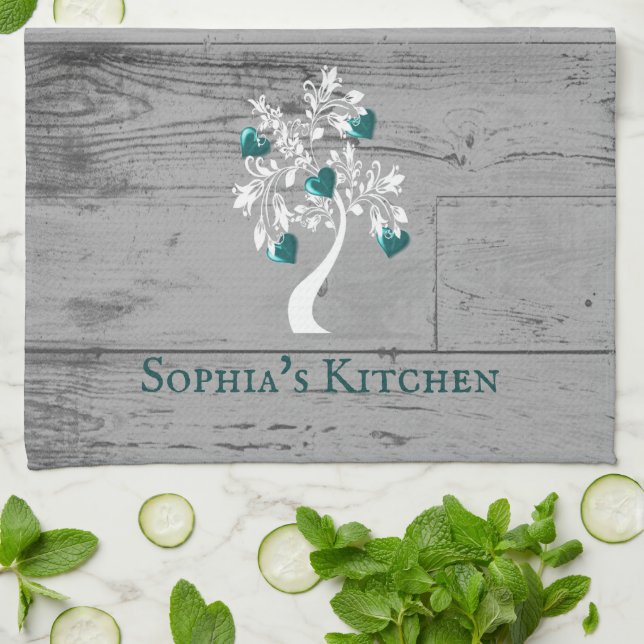 Toalla de cocina personalizada de árbol verde azul (Doblado)