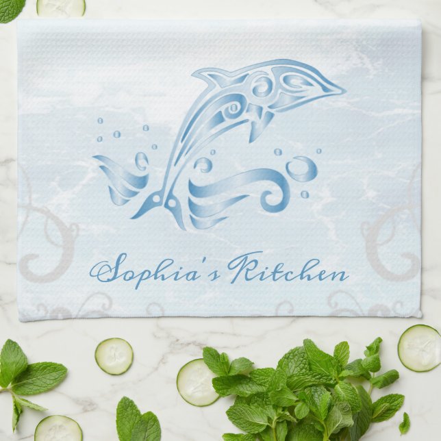 Toalla de cocina personalizada de delfín azul (Doblado)