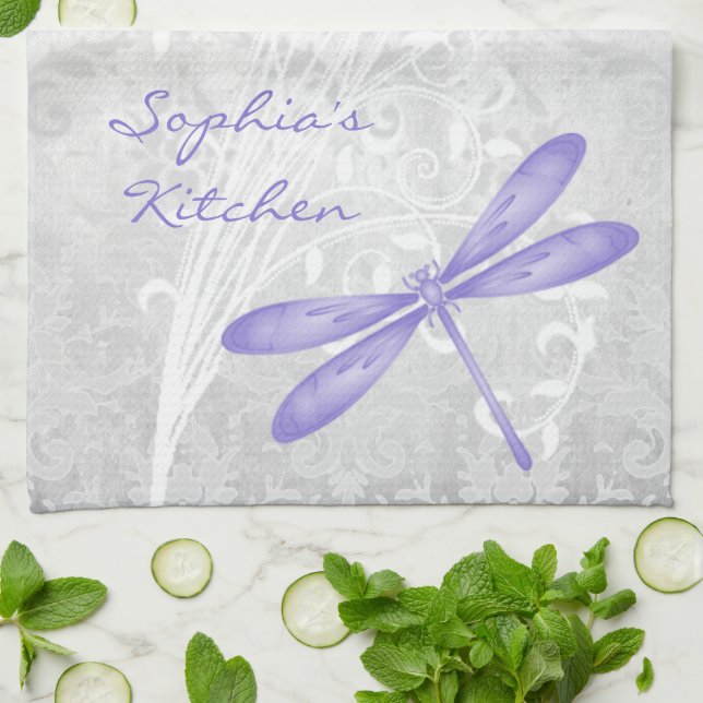 Toalla de cocina personalizada de la mosca violeta (Doblado)