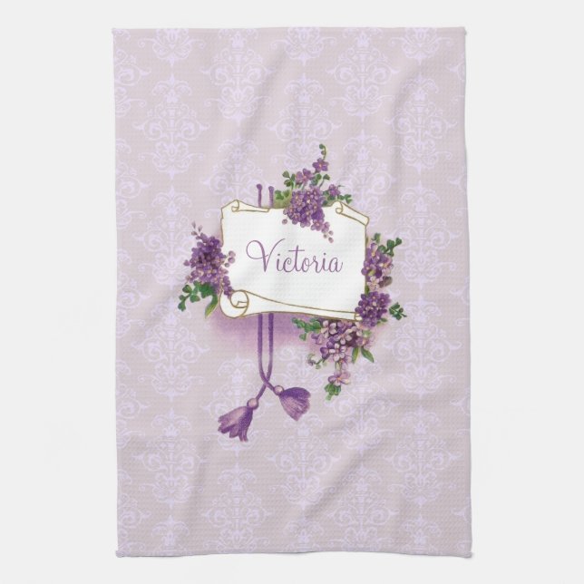 Toalla de cocina personalizada de Lilacs de época (Vertical)