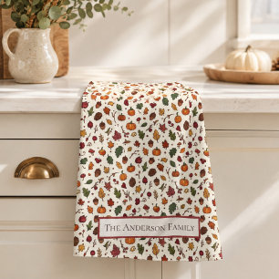 Toalla de cocina personalizada de otoño con nombre