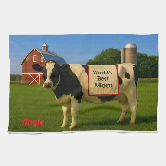Toalla de cocina personalizada de vaca dulce para  (Horizontal)